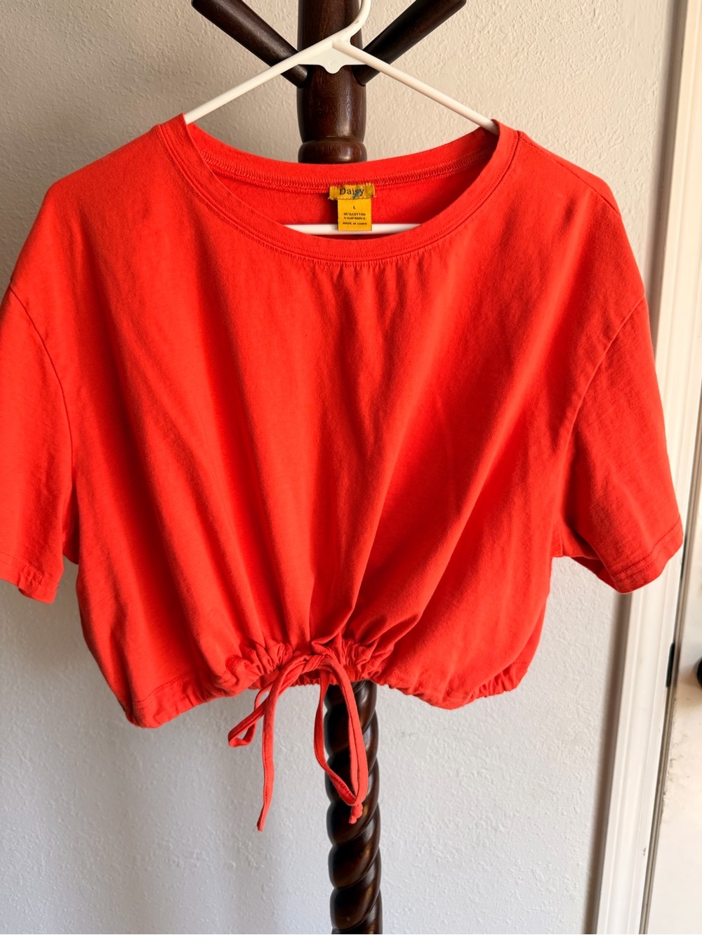 Daisy Vermillion Drawstring Crop Top - Juniors